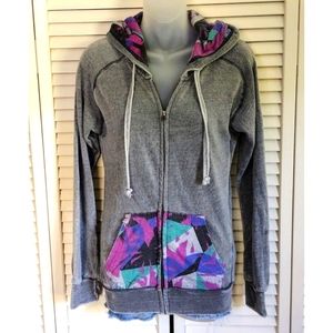 Marissa Rose Women's Earthy Tribal Purple Teal Slate Blue Zip-Up Hoodie SZ Small